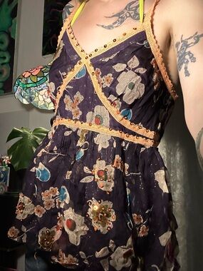 Colourful Floral Sequin Babydoll Tank